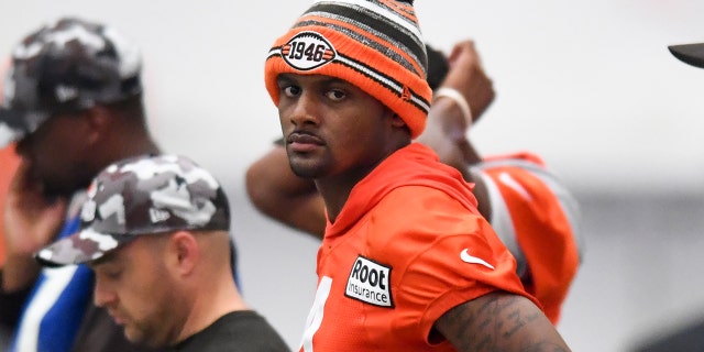 Deshawn Watson #4 of the Cleveland Browns is seen at the Cleveland Browns' training camp at the Cross Country Mortgage Campus on July 27, 2022 in Bellaire, Ohio.