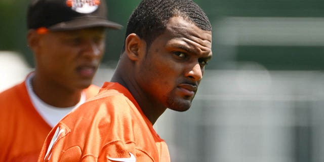 Cleveland Browns quarterback Deshaun Watson during training camp at CrossCountry Mortgage Campus in Berea, Ohio, July 28, 2022.