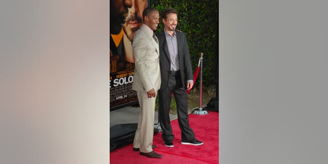 Foxx, left, and Downey Jr. were joined by Eva Longoria and other A-list celebs for the movie.