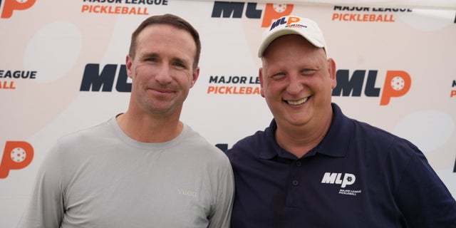 Drew Brees (left) announced his ownership investment in the Major League Pickleball team the Mad Drops in July 2022. Entrepreneur Steve Kuhn (right) founded the league in 2021.