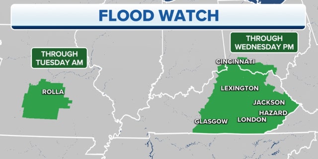 A Flood Watch in eastern Kentucky, the Appalachian mountains