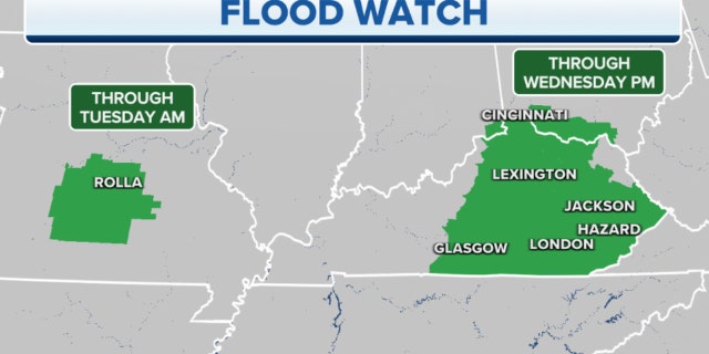 A Flood Watch in eastern Kentucky, the Appalachian mountains