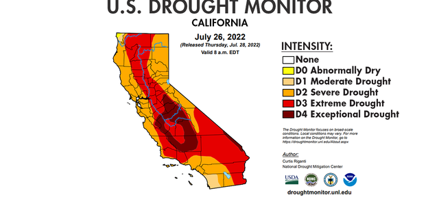 97 percent of California is experiencing severe to extreme drought, according to the US Drought Monitor