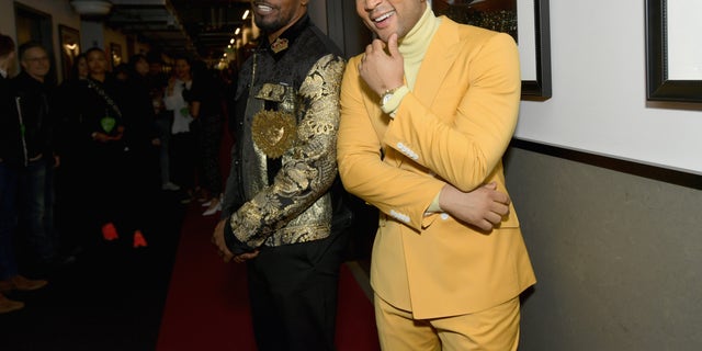 Jamie Foxx, left, pictured with John Legend in 2019, has also done an excellent impersonation of the EGOT (Emmy, Grammy, Oscar and Tony) winner.