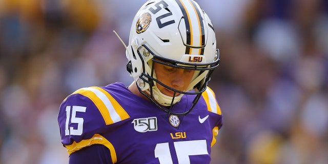 Myles Brennan of the LSU Tigers reacts during a game against the Northwestern State Demons at Tiger Stadium on Sept. 14, 2019, in Baton Rouge, Louisiana.