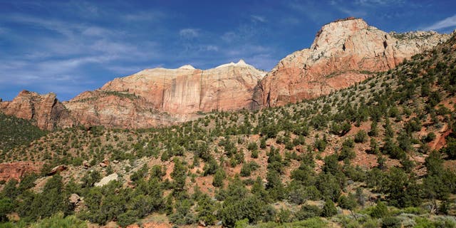 The morning sun lights up large rock formations in Zion National Park on May 15, 2020, in Springdale, Utah.