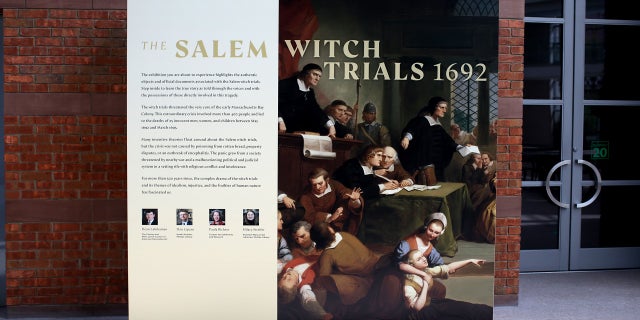 The entrance to the Salem Witch Trials exhibit at The Peabody Essex Museum in Salem, Massachusetts, on Sept. 24, 2020.