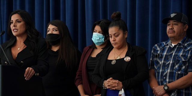 From left, Gillen family attorney Natalie Kawam, Vanessa Gillen's sister Myra Gillen, Vanessa's sister Lupe Gillen, Vanessa's mother Gloria Gillen, and Vanessa's father Rogelio Gillen, in Houston on December 8, 2020. at a press conference regarding the murder of Vanessa Gillen.  ,Texas. 