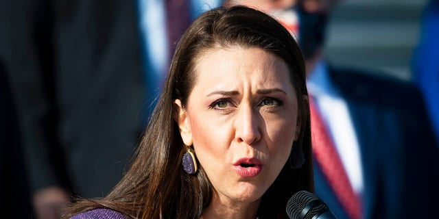 Rep. Jaime Herrera Beutler, R-Wash., joined by other House Republicans, speaks during a news conference on the House steps in Washington