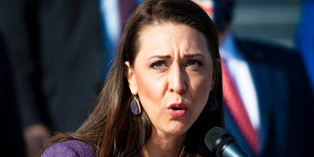 Rep. Jaime Herrera Beutler, R-Wash., joined by other House Republicans, speaks during a news conference on the House steps in Washington