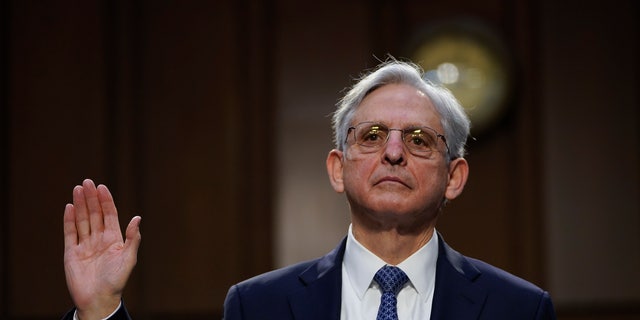 FILE:  Attorney General nominee Merrick Garland is sworn-in during his confirmation hearing before the Senate Judiciary Committee in the Hart Senate Office Building on February 22, 2021, in Washington, DC. 