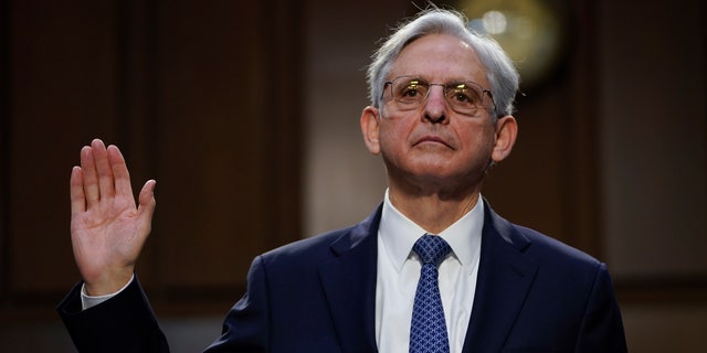 FILE:  Attorney General nominee Merrick Garland is sworn-in during his confirmation hearing before the Senate Judiciary Committee in the Hart Senate Office Building on February 22, 2021, in Washington, DC. 