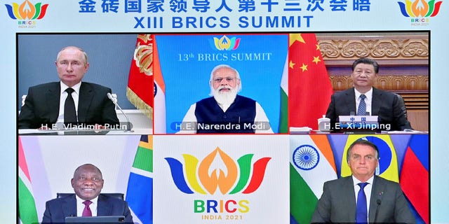 Russian President Vladimir Putin, Chinese President Xi Jinping, South African President Cyril Ramaphosa and Brazilian President Jair Bolsonaro attended the 13th BRICS summit via video link in Beijing on Sept. 9, 2021. Indian Prime Minister Narendra Modi presided over it.