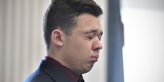 Kyle Rittenhouse cries as he is found not guilty on all counts on November 19, 2021, in Kenosha, Wisconsin, in the shooting of three demonstrators. 