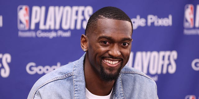 Bobby Portis #9 of the Milwaukee Bucks talks to the media after Round 1 Game 3 of the 2022 NBA Playoffs against the Chicago Bulls on April 22, 2022 at United Center in Chicago, Illinois. 
