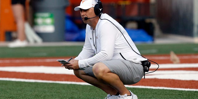 Longhorns head coach Steve Sarkisian looks on during the spring game on April 23, 2022, in Austin, Texas.