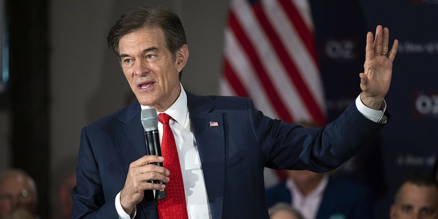 Mehmet Oz, celebrity physician and US Republican Senate candidate for Pennsylvania, speaks during a town hall in Bell Blue, Pennsylvania, on Monday, May 16, 2022. 