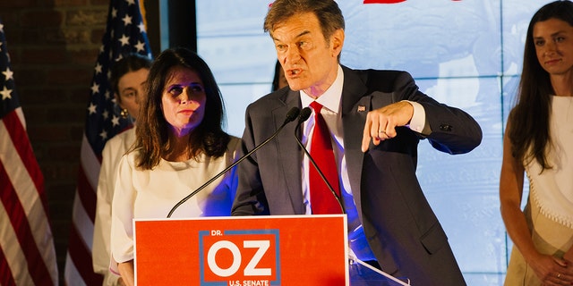 Mehmet Oz, celebrity physician and US Republican Senate candidate for Pennsylvania, speaks during a primary election night event in Newtown, Pennsylvania, US, on Tuesday, May 17, 2022.