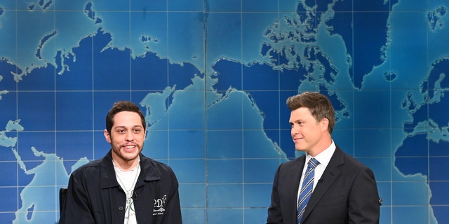 Pete Davidson (left) on his final episode of ‘SNL’ as a cast member with Colin Jost (right).