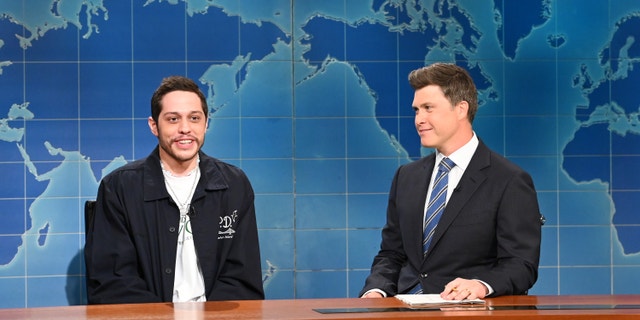 Pete Davidson (left) on his final episode of ‘SNL’ as a cast member with Colin Jost (right).