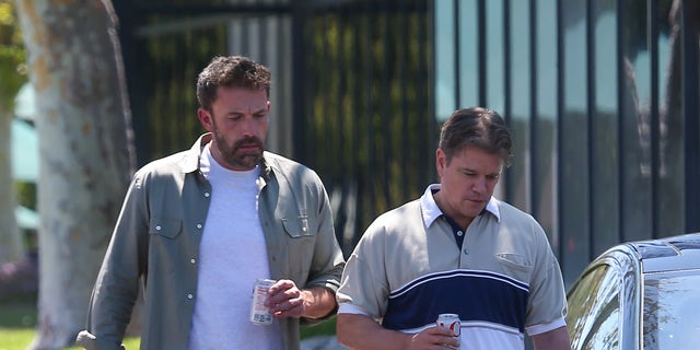 Ben Affleck, left, and Matt Damon, longtime friends, are seen on the set of an untitled Nike movie.