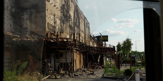 A view of the destroyed Fabrika shopping mall in the city of Kherson on July 20, 2022, amid the ongoing Russian military action in Ukraine.