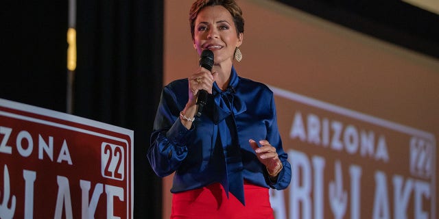 Kari Lake, Republican gubernatorial candidate for Arizona, during an Election Night Party in Scottsdale, Arizona, US, on Tuesday, Aug. 2, 2022.