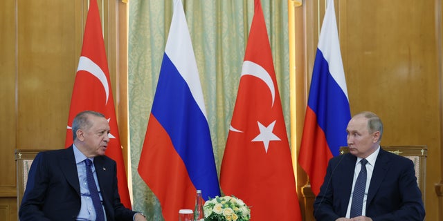 Turkish President Recep Tayyip Erdogan (L) and Russian President Vladimir Putin (R) meet in Sochi, Russia on August 05, 2022.