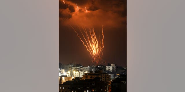 A photo taken on August 5, 2022 shows Palestinian rockets fired from Gaza City in retaliation for previous Israeli airstrikes.