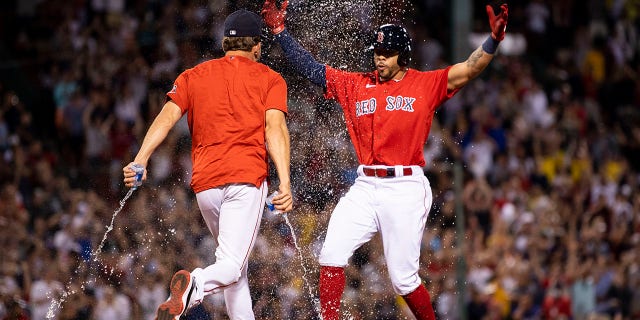 Tommy Pham, 22, of the Boston Red Sox scored a walk-off run in a 10-inning RBI win against the New York Yankees on Aug. 12, 2022 at Fenway Park in Boston.