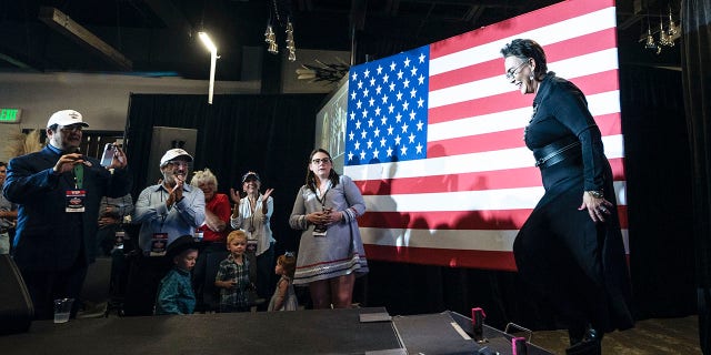 CHEYENNE, WY - AUGUST 16: Wyoming Republican congressional candidate Harriet Hageman arrives to speak to supporters during a primary election night party on August 16, 2022 in Cheyenne, Wyoming. Hageman, who is backed by former President Donald Trump, defeated Rep. Liz Cheney (R-WY) in their GOP primary. (Photo by Michael Smith/Getty Images)