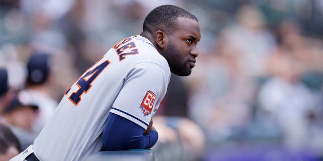 Houston Astros left fielder Yordan Alvarez during a game against the Chicago White Sox Aug. 18, 2022, at Guaranteed Rate Field in Chicago. 