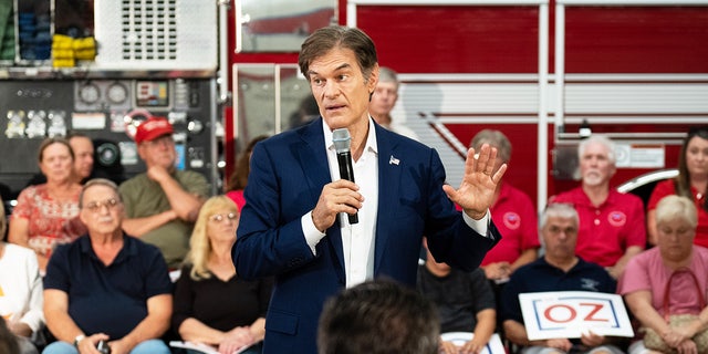 Republican Pennsylvania Senate nominee Dr. Mehmet Oz holds a rally in the Tunkhanock Triton Hose Co fire station in Tunkhanock, Pa., on Thursday, August 18, 2022.
