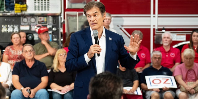 Republican Pennsylvania Senate nominee Dr. Mehmet Oz holds a rally in the Tunkhanock Triton Hose Co fire station in Tunkhanock, Pa., on Thursday, August 18, 2022.