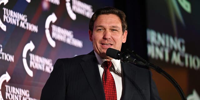 Ron DeSantis, Governor of Florida, speaks in Girard, Ohio on Friday, August 1st.  19, 2022.