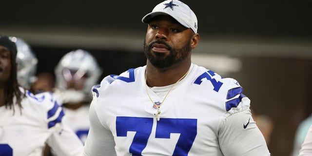 Tyron Smith during the NFL preseason game between the Dallas Cowboys and the Los Angeles Chargers on Aug. 20, 2022, at SoFi Stadium in Inglewood, California.