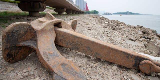 NANJING, CHINA - AUGUST 23, 2022 - An exposed tidal flat along the Nanjing section of the Yangtze River is pictured in Nanjing, Jiangsu Province, China, Aug 23, 2022