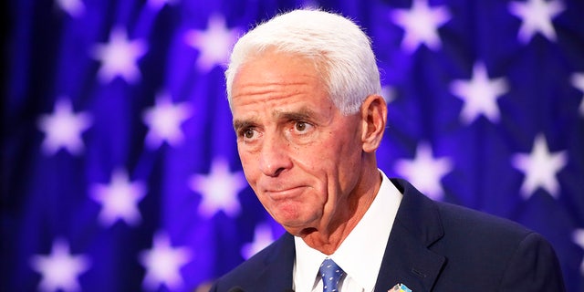 Gubernatorial candidate Charlie Crist gives a victory speech after winning the Democratic primary on Aug. 23, 2022, in St Petersburg, Florida.