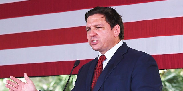 Gov. Ron DeSantis speaks to supporters at a campaign stop on the Keep Florida Free Tour at the Horsepower Ranch in Geneva, Florida, on Aug. 24, 2022.