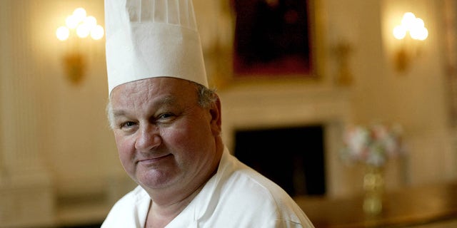 White House pastry chef Roland Mesnier from Bonnay, France, poses in the State Dining Room of the White House on June, 14, 2004, in Washington, D.C.  