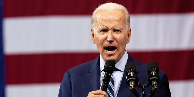 President Joe Biden speaks at the Arnaud C. Marts Center in Wilkes-Barre, Pennsylvania, US, on Tuesday, Aug. 30, 2022.