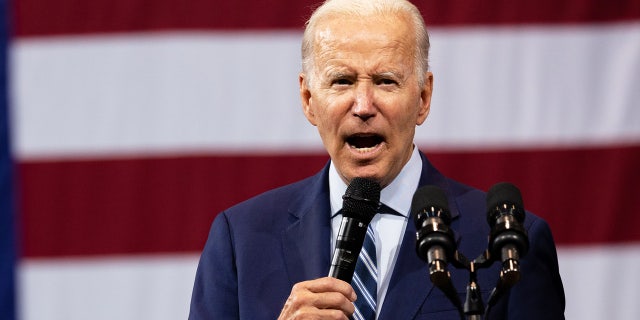 President Joe Biden speaks at the Arnaud C. Marts Center in Wilkes-Barre, Pennsylvania, US, on Tuesday, Aug. 30, 2022.