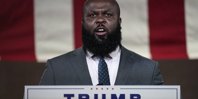 Ja’Ron Smith, White House Director of Urban Affairs and Revitalization and deputy assistant to the President, pre-records his address to the Republican National Convention at the Mellon Auditorium on August 27, 2020, in Washington, D.C.