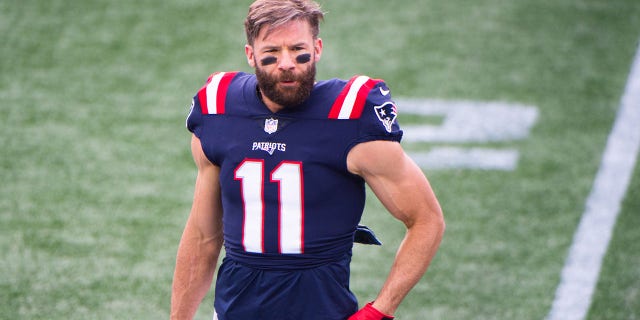 Julian Edelman of the New England Patriots before the start of a game against the San Francisco 49ers at Gillette Stadium in Foxborough, Massachusetts on October 25, 2020. 