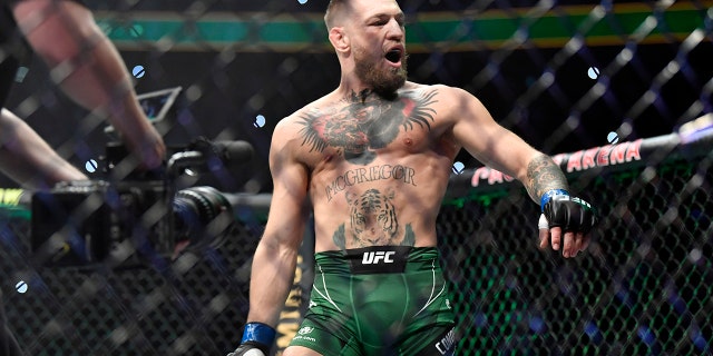 Conor McGregor of Ireland prepares to fight Dustin Poirier during the UFC 264 event at T-Mobile Arena July 10, 2021, in Las Vegas. 