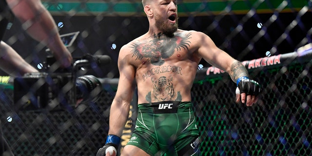 Conor McGregor of Ireland prepares to fight Dustin Poirier during the UFC 264 event at T-Mobile Arena on July 10, 2021, in Las Vegas, Nevada. 