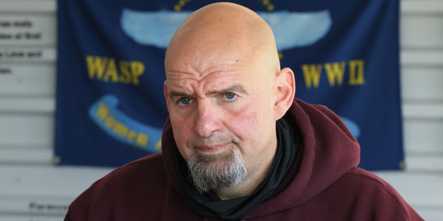 LEMONT FURNACE, PENNSYLVANIA - MAY 10: Pennsylvania Lt. Gov. John Fetterman campaigns for U.S. Senate at a meet and greet at Joseph A. Hardy Connellsville Airport on May 10, 2022 in Lemont Furnace, Pennsylvania. Fetterman is the Democratic primary front runner in a field that includes U.S. Rep. Conor Lamb and state Sen. Malcolm Kenyatta in the May 17 primary vying to replace Republican Sen. Pat Toomey, who is retiring. (Photo by Michael M. Santiago/Getty Images)
