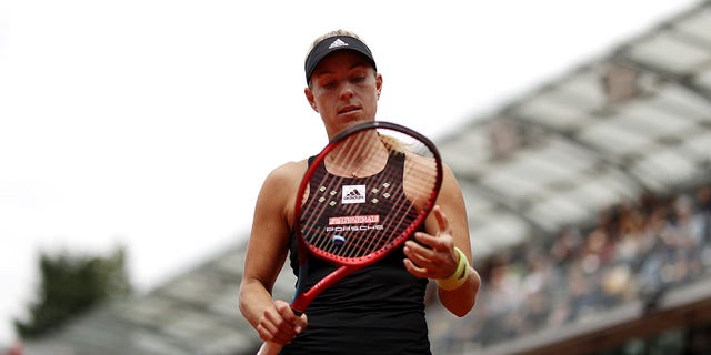 Angelique Kerber, of Germany, looks on against Aliaksandra Sasnovich during the Women's Singles Third Round match on Day 6 of The 2022 French Open at Roland Garros on May 27, 2022 in Paris. 