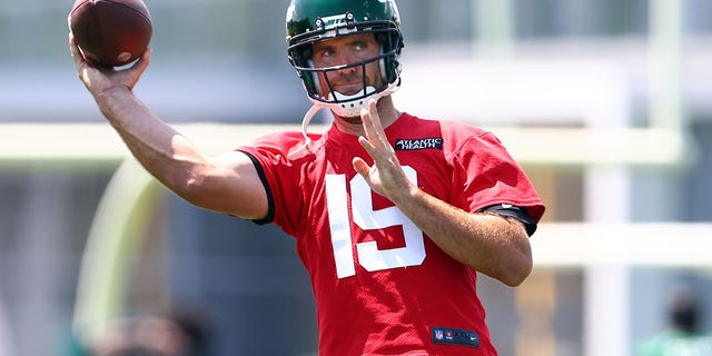 Quarterback Joe Flacco of the New York Jets at minicamp at the Atlantic Health Jets Training Center June 15, 2022, in Florham Park, N.J. 