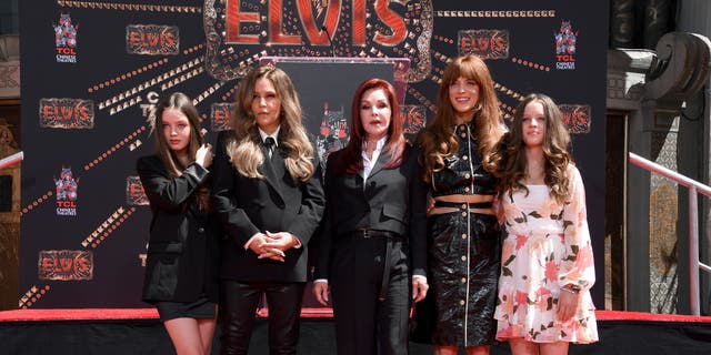 Lisa Marie Presley is pictured with her mother, Priscilla Presley, and daughters Harper, Riley and Finley in June 2022.